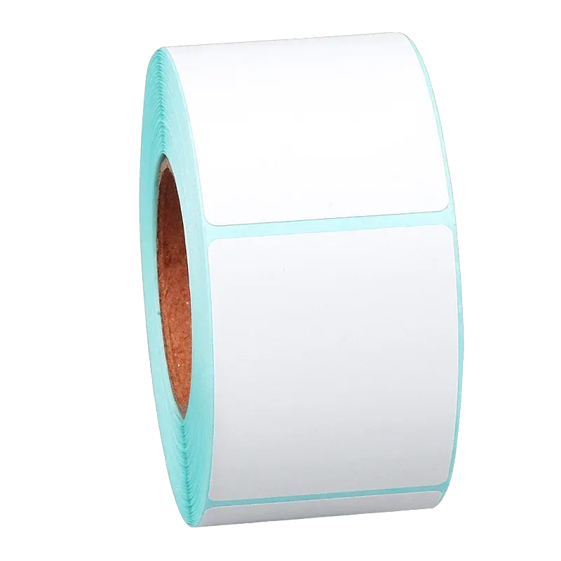 White thermal roll label paper with rectangular blank labels