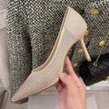 8.5CM/6.5CM/Flat Pointy Toe Sandals RTS Product Famous Brand Designer Mesh Pumps Gold Luxury Heels for Woman