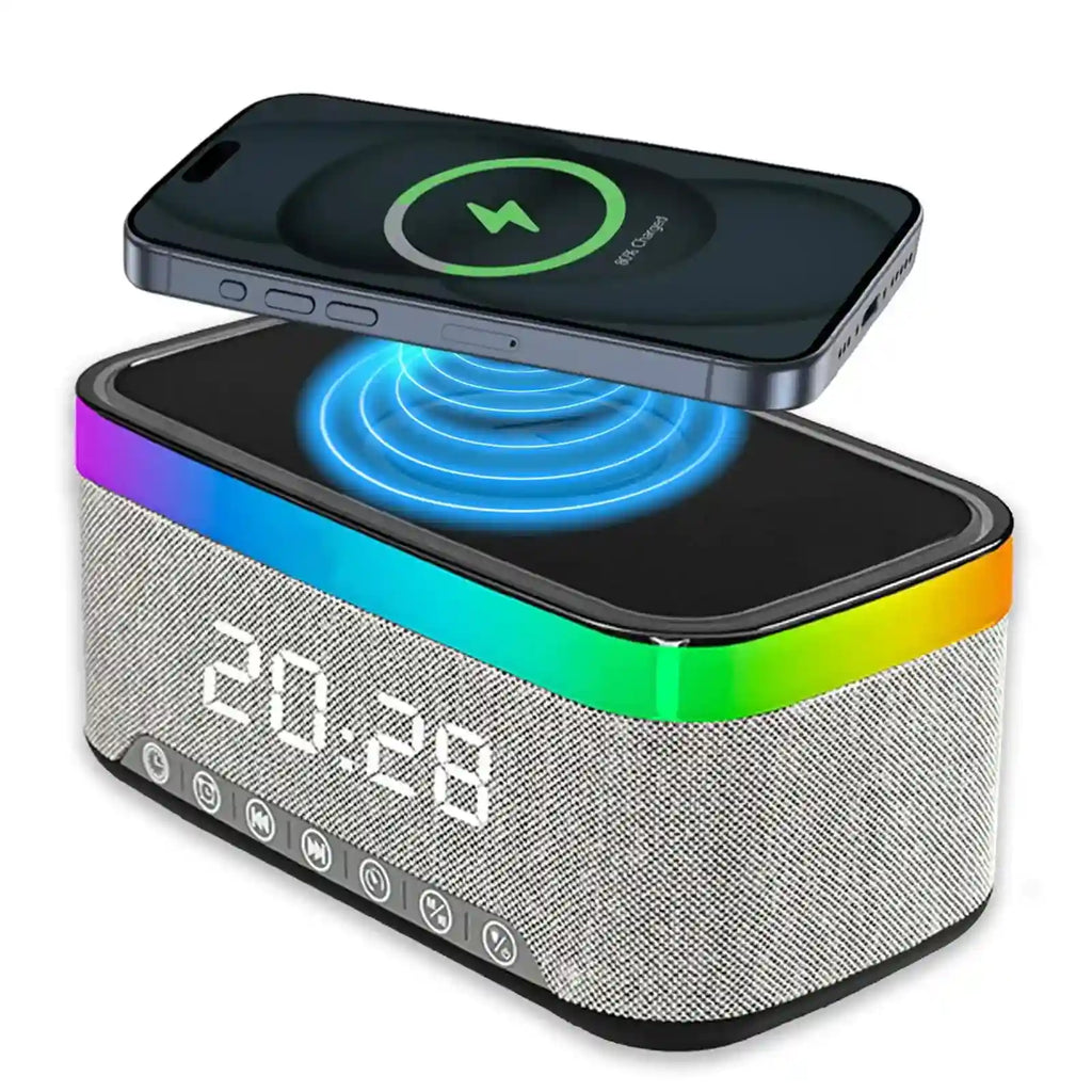 Wireless Charger Alarm Clock: Qi Certified RGB Speaker & Fast Charging Black Tidesmit
