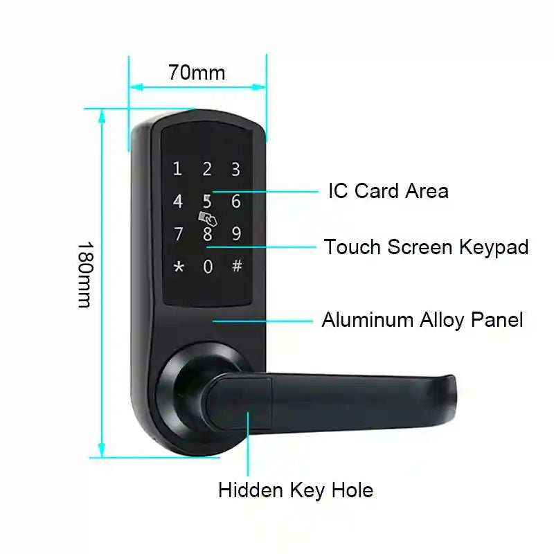 Smart Door Lock with App and Anti-Peep Alarm - Black Tidesmit Tidesmit