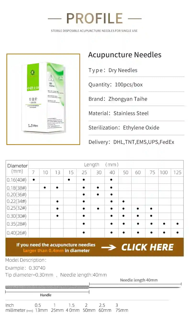 Acupuncture Needles with Guide Tubes 100 Pack - Sterile Professional Massage Roller Tidesmit