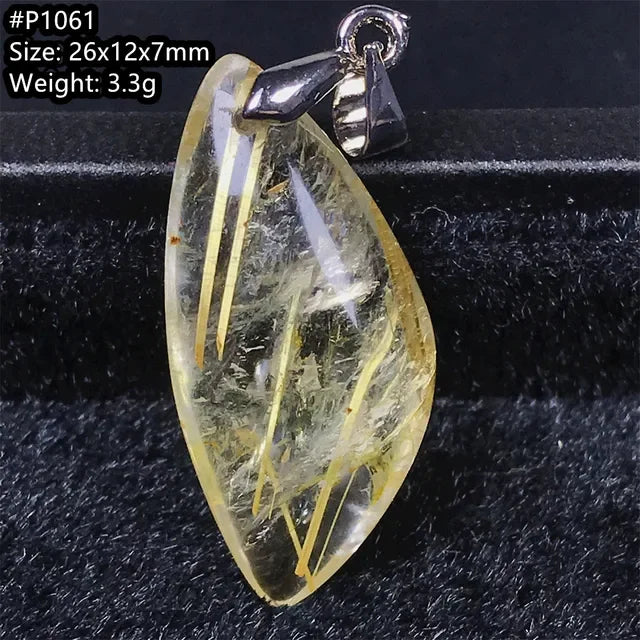 Natural Gold Rutilated Quartz Sterling Silver Pendant Necklace for Women & Men Healing Wealth Gift CCGTC Certified AAAAA