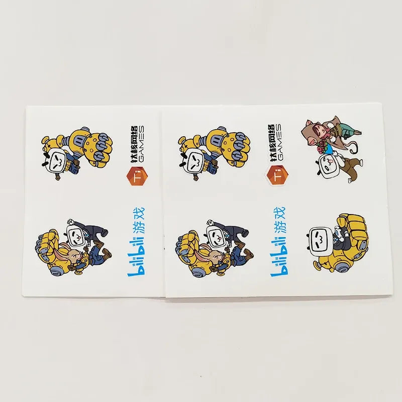Kiss-cut sticker sheet with colorful cartoon characters and blue vertical text