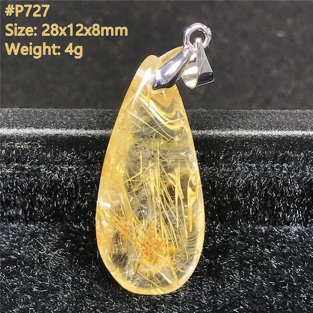 Natural Gold Rutilated Quartz Sterling Silver Pendant Necklace for Women & Men Healing Wealth Gift CCGTC Certified AAAAA