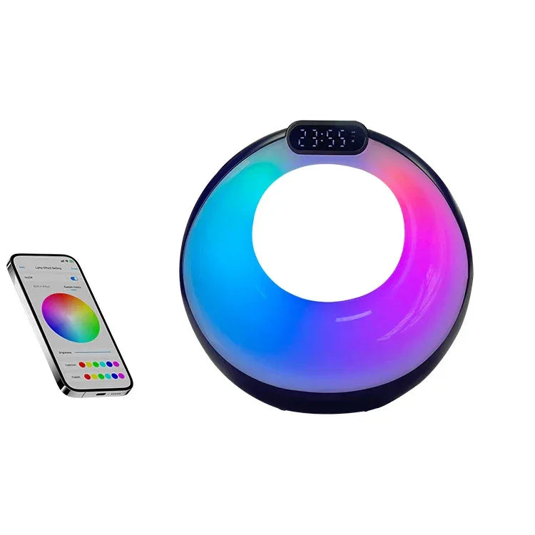 Portable Bluetooth Speaker with LED Lights, Alarm Clock & 360 Sound Black My Store