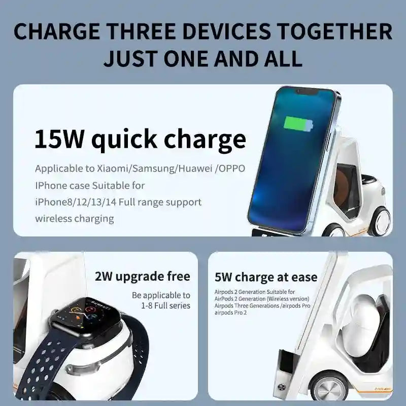 3-in-1 Wireless Charging Station - Qi Certified Multi-Device Fast Charger Tidesmit