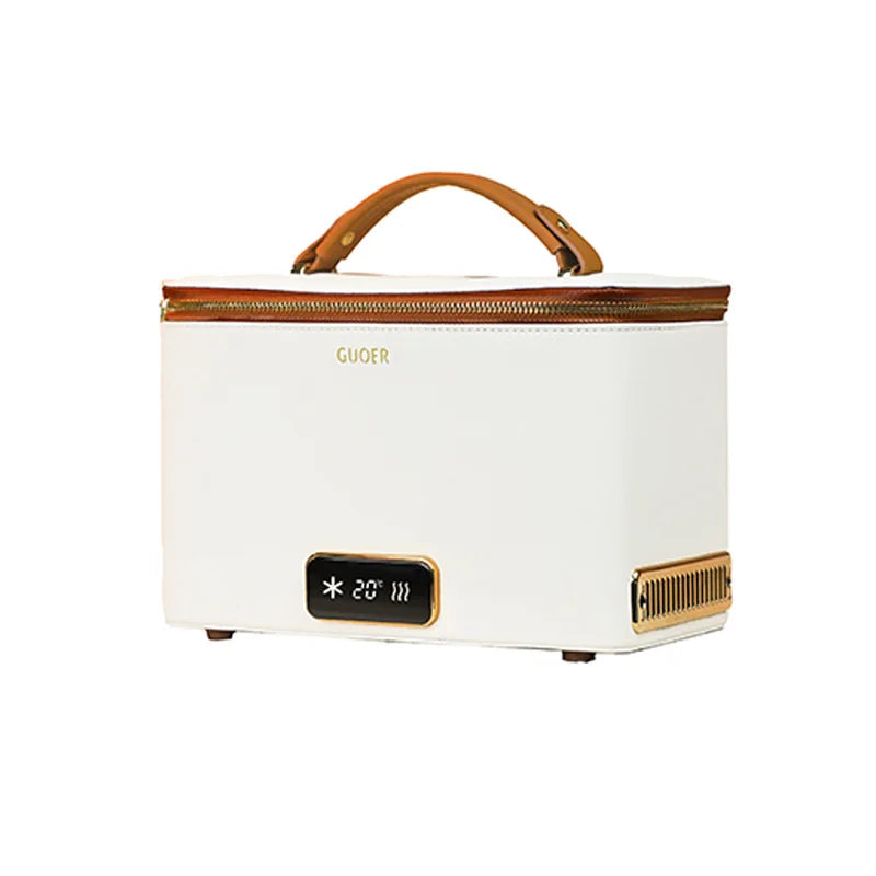 Luxury PU Leather Women's White High-end Cosmetic Bag DC Electric Portable Cooler & Warmer Hot/Cold Handbag 2025