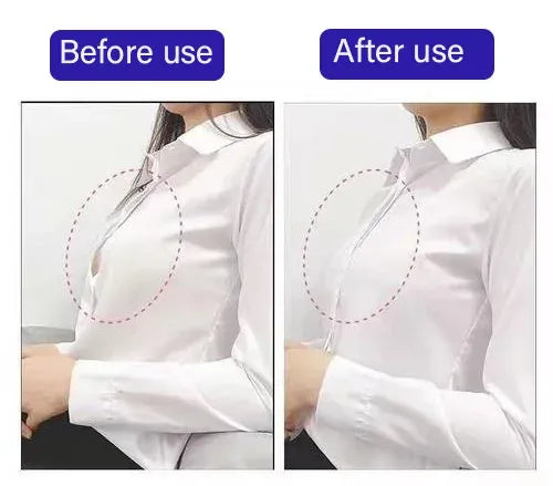 White outfit before-and-after results with fixed collar using tape