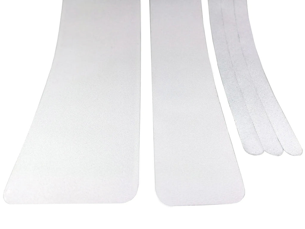 Clear anti-slip bathtub tape strips with curved edges for step and floor coverage