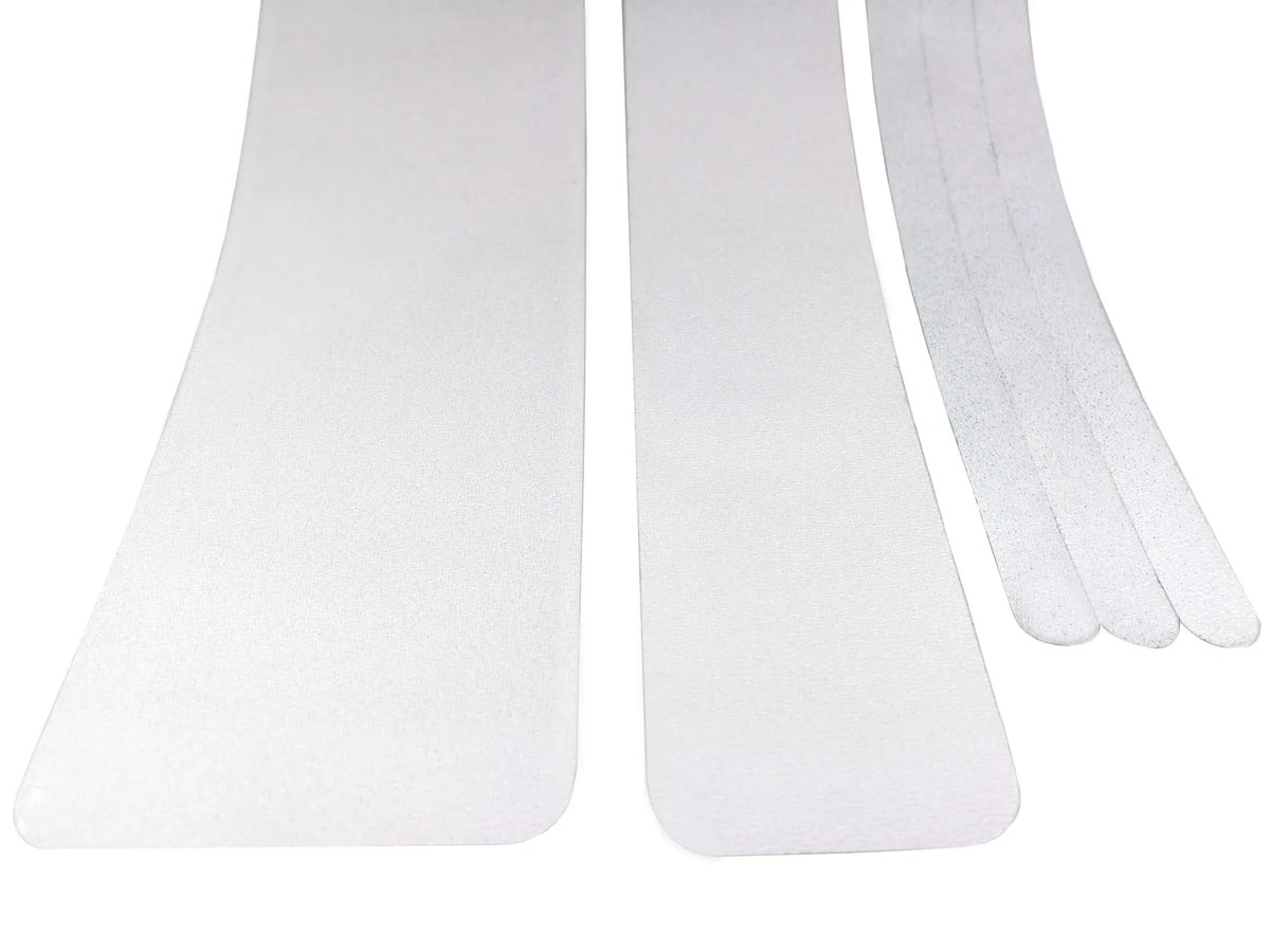 Clear anti-slip bathtub tape strips with curved edges for step and floor coverage