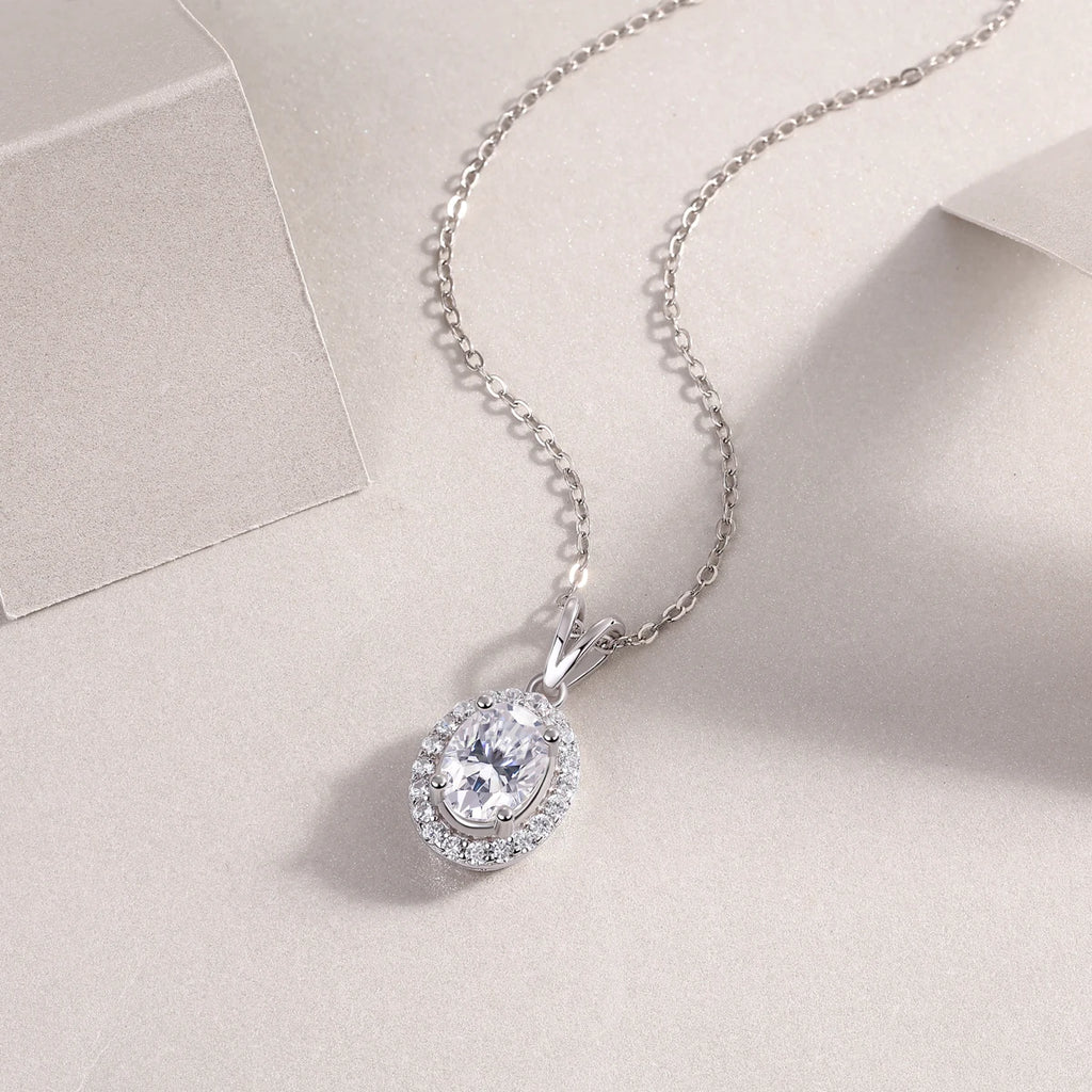 Timeless Oval Cut Moissanite Pendant Necklace 925 Silver Everyday Fine Jewelry Moissanite Necklace