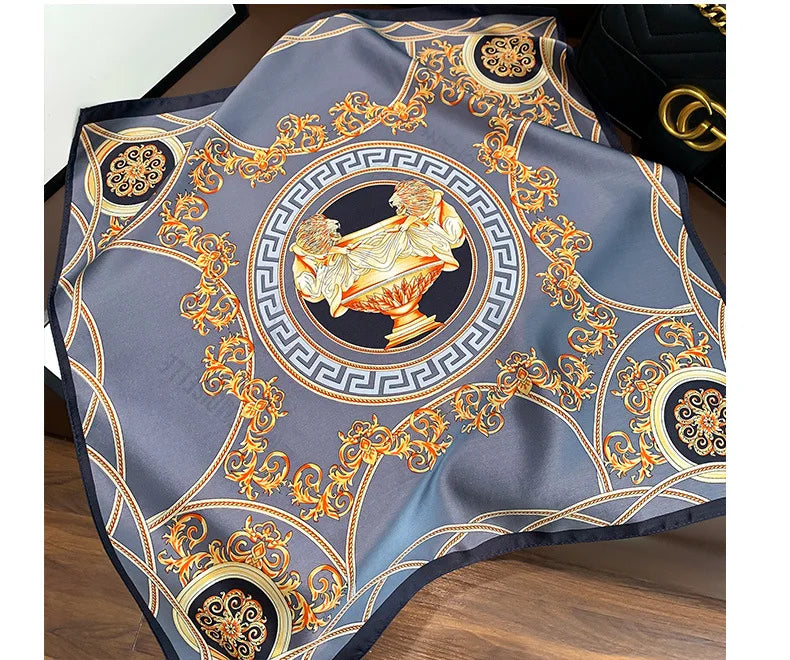Women's Spring Autumn Mulberry Silk Square Scarf, Elegant Geometric Print, Soft & Smooth Neck Scarf