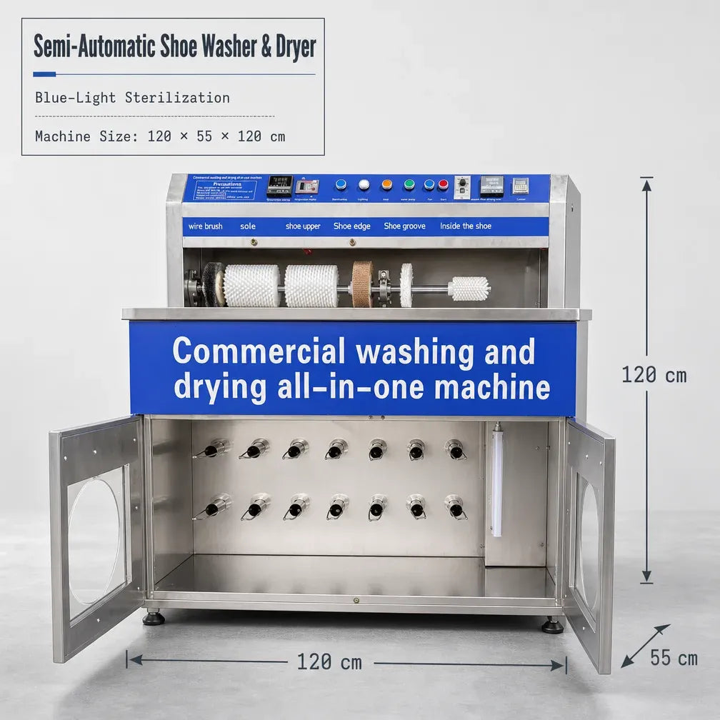 Commercial Shoe Washing Machine Semi Automatic Shoe Dryer All in One Washer Blue Light Sterilization Cabinet