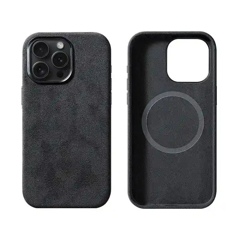 iPhone 15 Pro Max Alcantara Case - Dark Grey Shock-Absorbing Cover Tidesmit