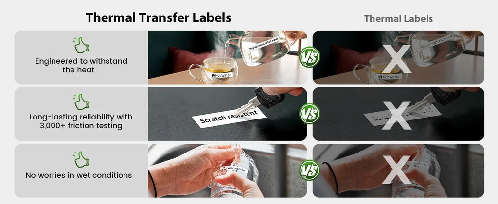 Thermal transfer ribbon label features: long-lasting, reliable, no worries in wet conditions