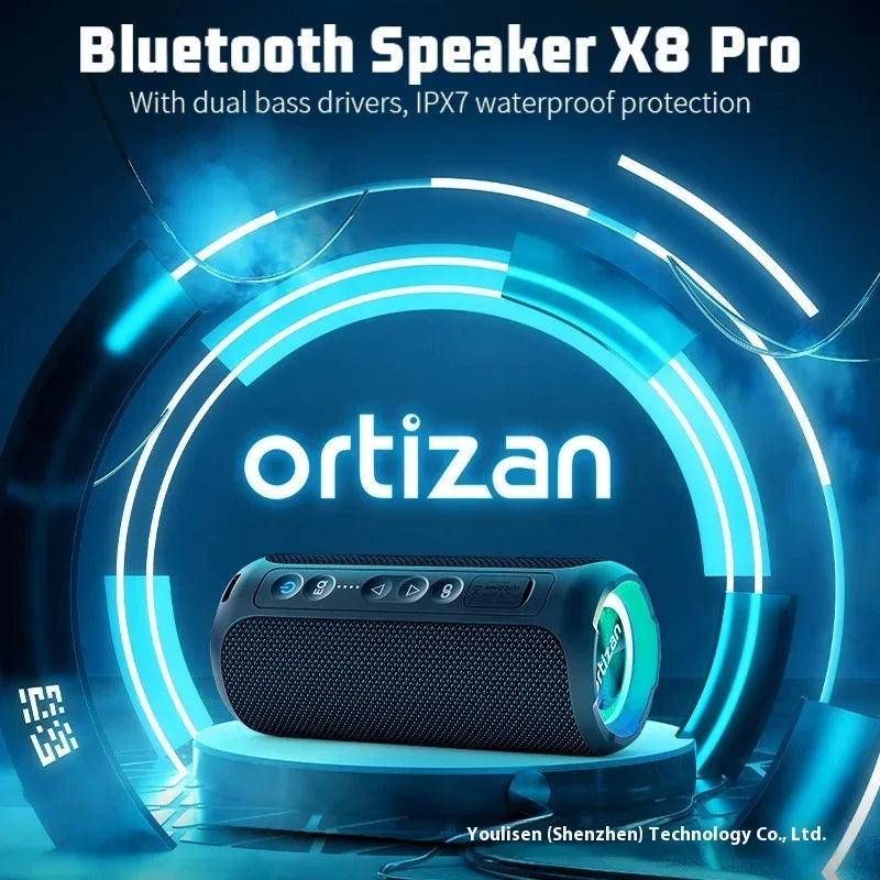 Portable Bluetooth Speaker with RGB LED and TWS Subwoofer - Black Blue My Store