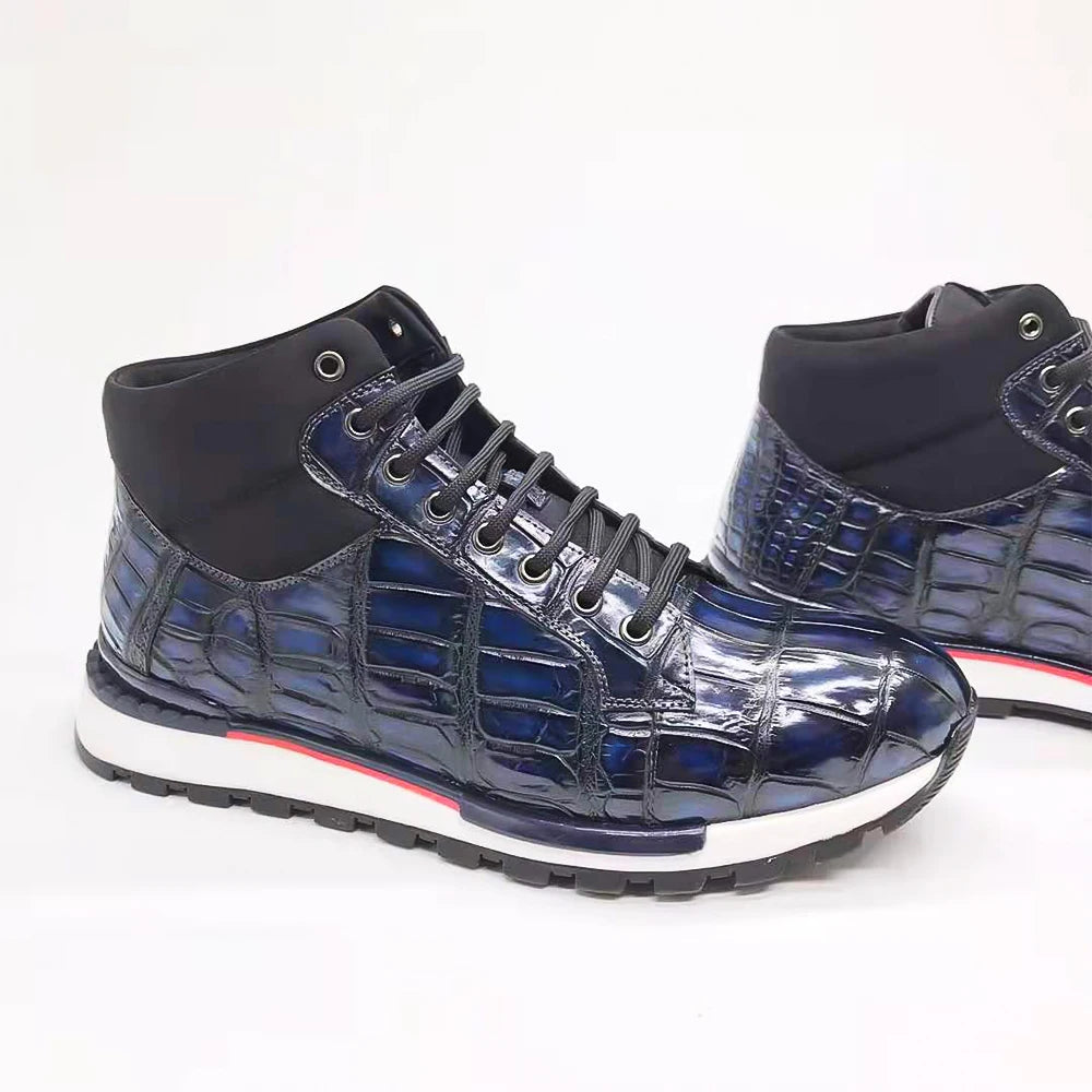 Goodyear Men's Trendy Branded Genuine Crocodile Leather Ankle Boots Men Handmade Casual Designer Party Men's Sneaker Shoes