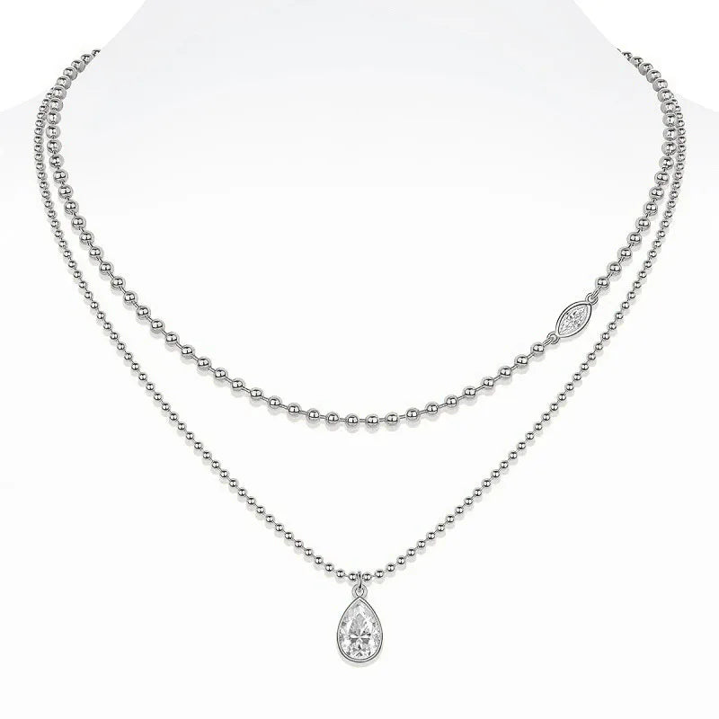 15114 Stacked Design 925 Sterling Silver D Color Moissanite Pendant with Gold Plated Stacking Chain Stylish Layered Necklaces