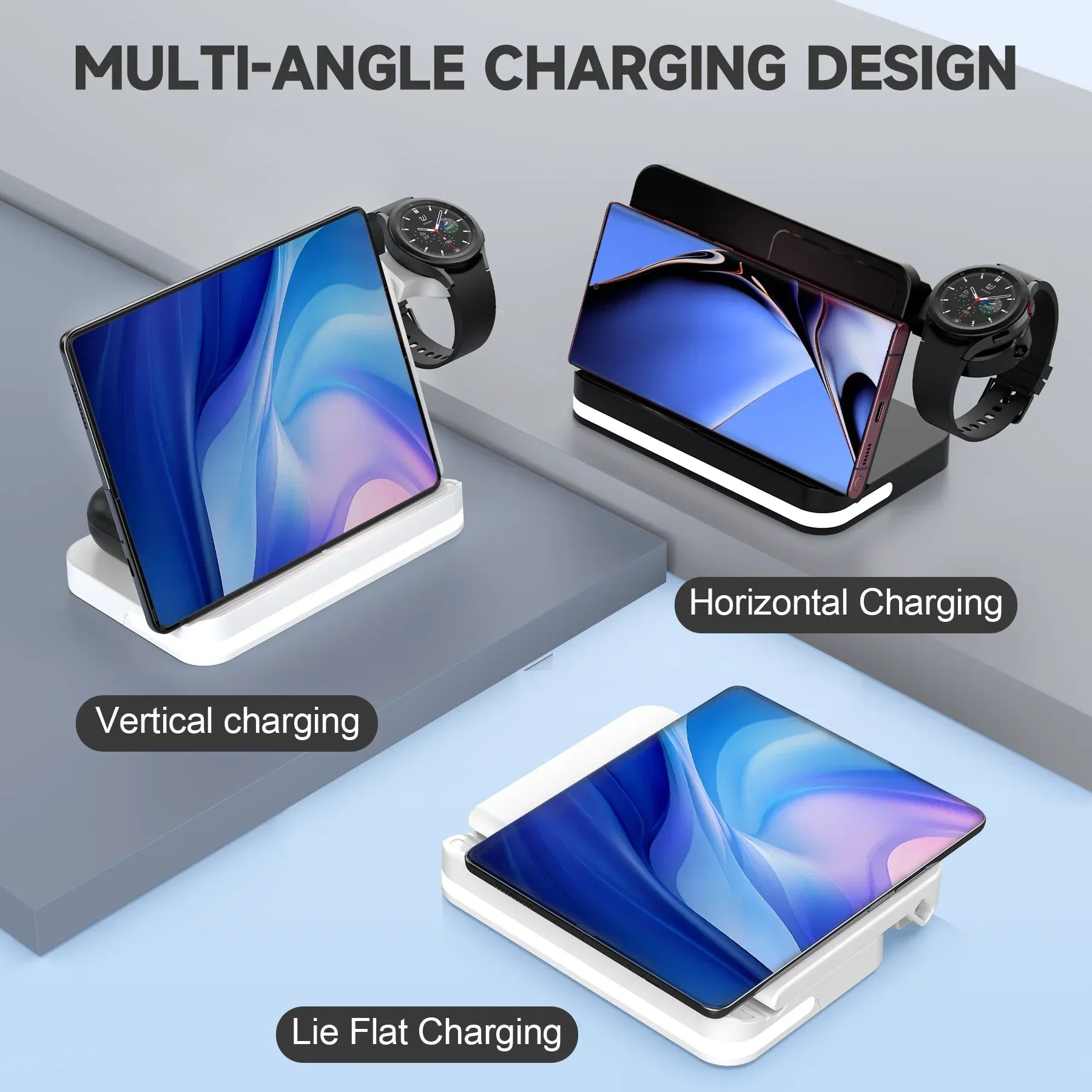 3-in-1 Wireless Charging Station 15W Magnetic Stand - Black & White Tidesmit