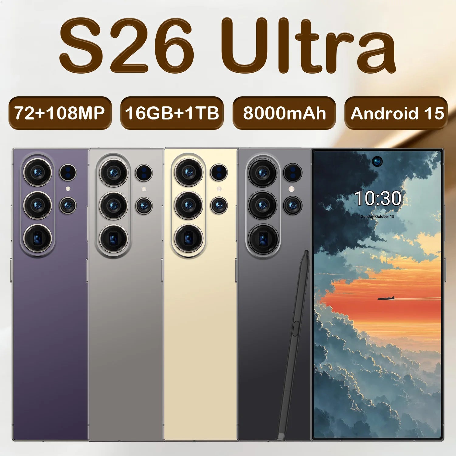Fast S26 Ultra 2026 Smartphone with 6.9 inch screen, 108MP camera, 16GB RAM, 1TB storage, and 5G connectivity