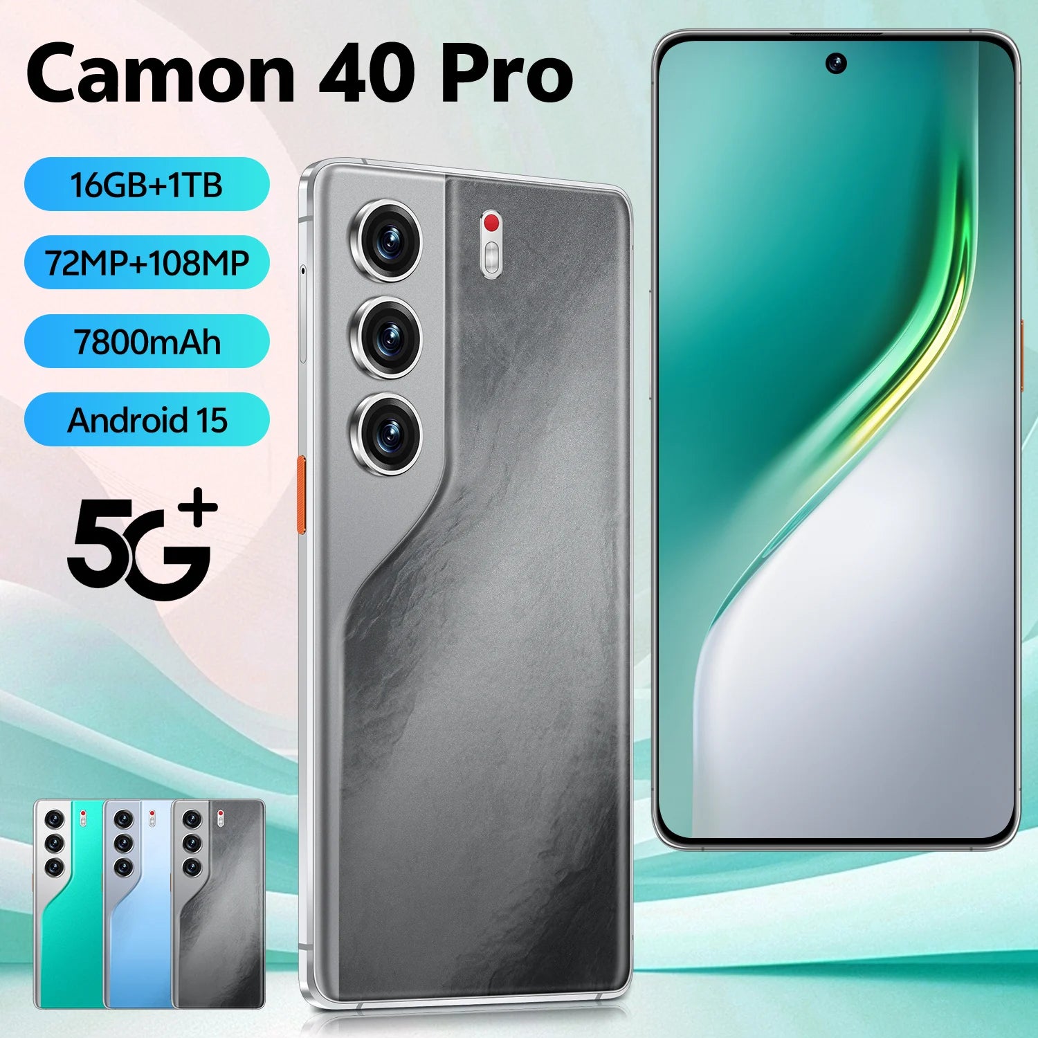 Camon 40 Pro 5G smartphone with 16GB RAM and 1TB storage featuring Android 15 and advanced face recognition technology