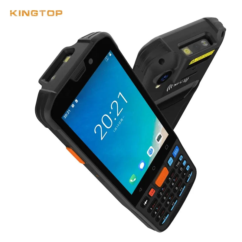 Black rugged Android PDA handheld with touchscreen and numeric keypad, angled view