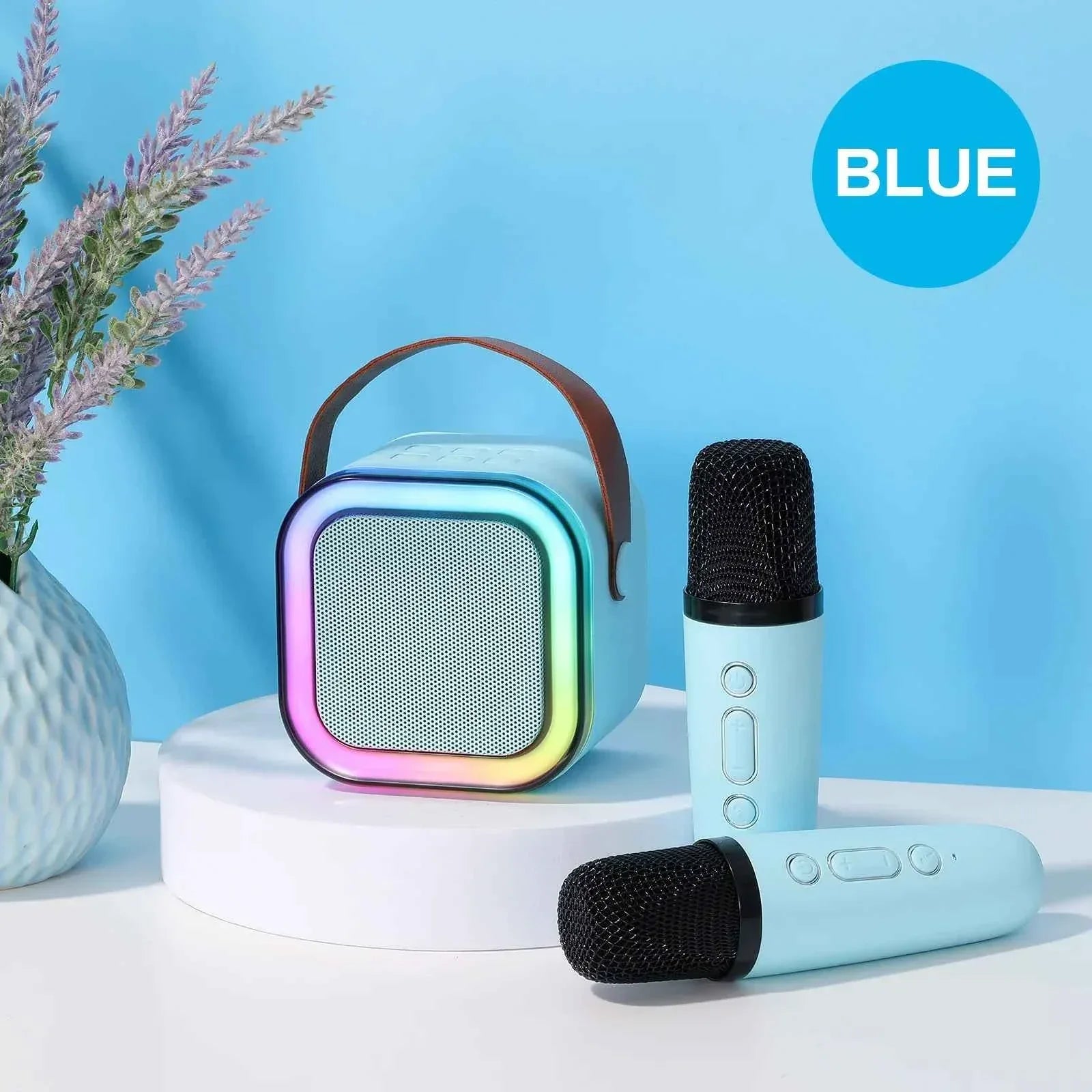 Portable Bluetooth Speaker with Wireless Microphone and RGB Lights Blue My Store