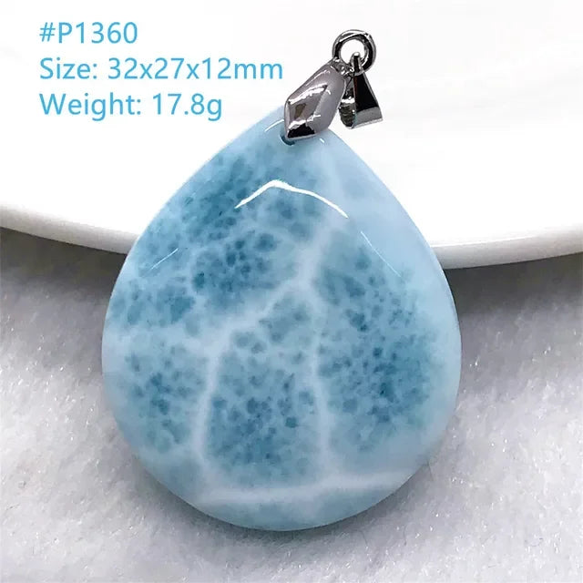 Natural Blue Larimar Trendy Necklace Pendant Women Men Gift Beads 925 Sterling Silver Dominica Water Drop Crystal Stone Jewelry