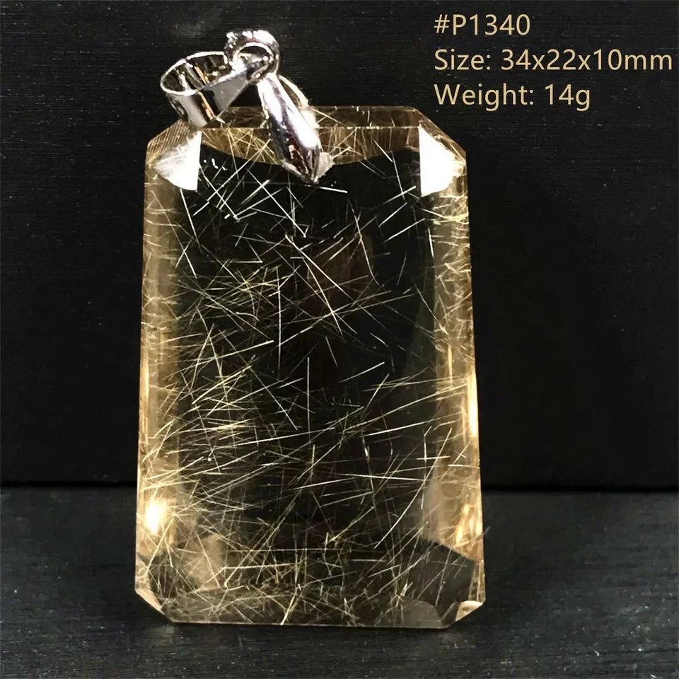 Natural Gold Rutilated Quartz Sterling Silver Pendant Necklace for Women & Men Healing Wealth Gift CCGTC Certified AAAAA