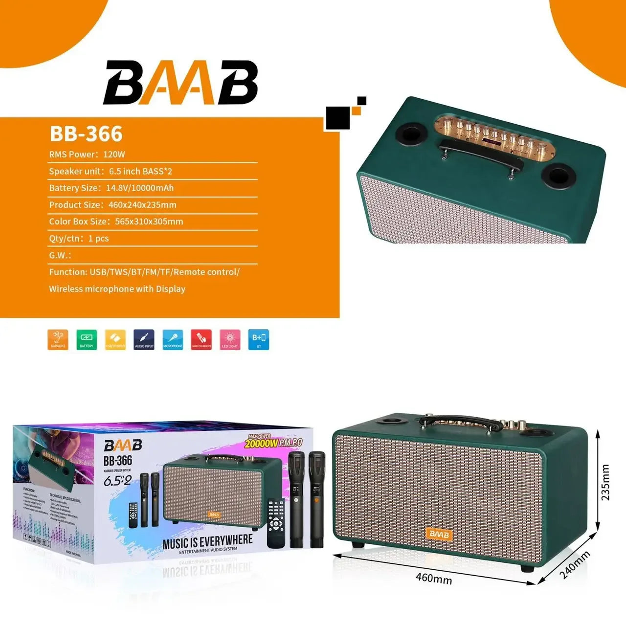 Wireless Wooden Karaoke Speaker with RGB Bass Woofer - Grass Green My Store