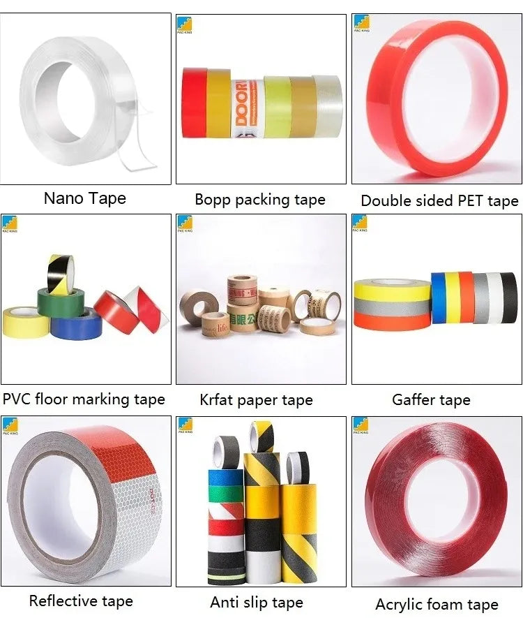 Black matte gaffer tape roll shown among other adhesive tape products