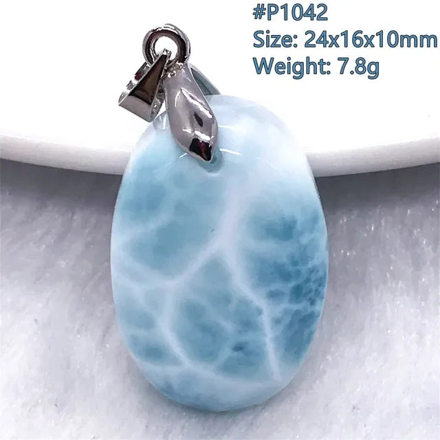 Natural Blue Larimar Trendy Necklace Pendant Women Men Gift Beads 925 Sterling Silver Dominica Water Drop Crystal Stone Jewelry