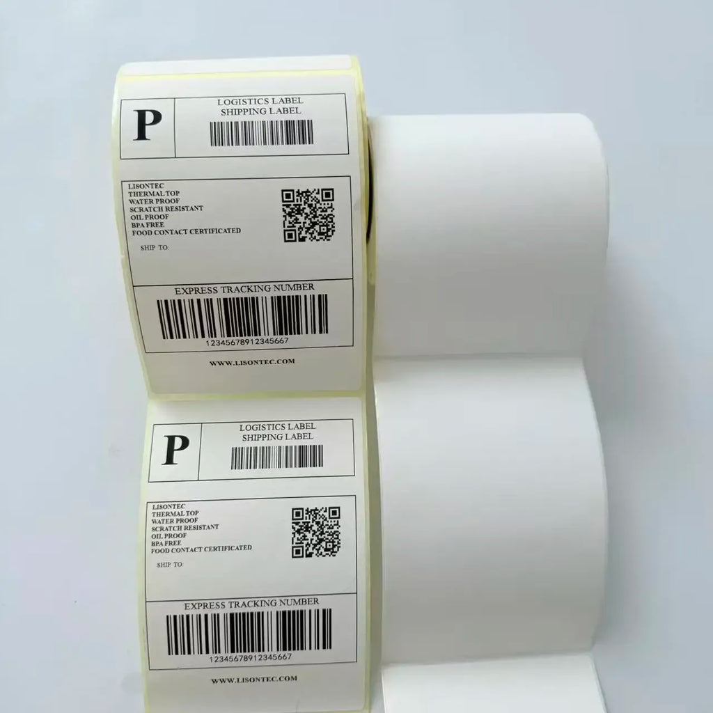 White thermal shipping labels roll, multiple printed logistics labels