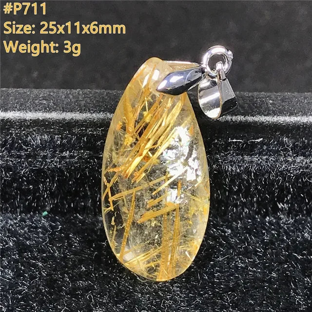 Natural Gold Rutilated Quartz Sterling Silver Pendant Necklace for Women & Men Healing Wealth Gift CCGTC Certified AAAAA