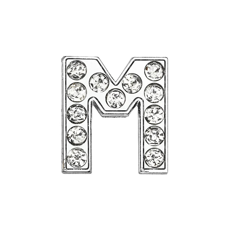 Silver letter M rhinestone slide charm for 8mm DIY pet collars to personalize your dog or cat's accessory.