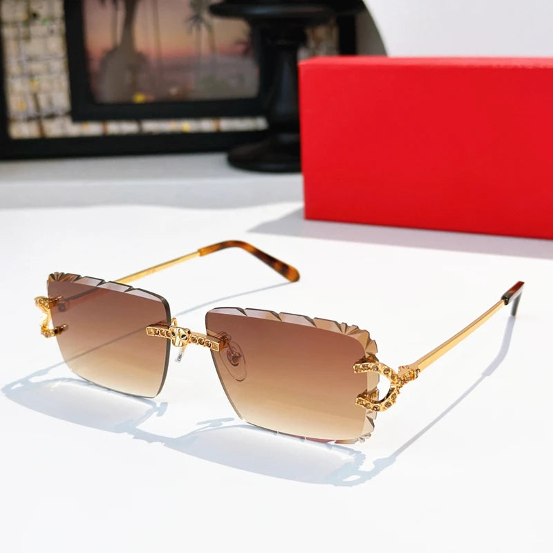 High End Luxury Diamond UV400 Comfortable Sunglasses Unisex Rimless Frameless Trendy Designer Brand
