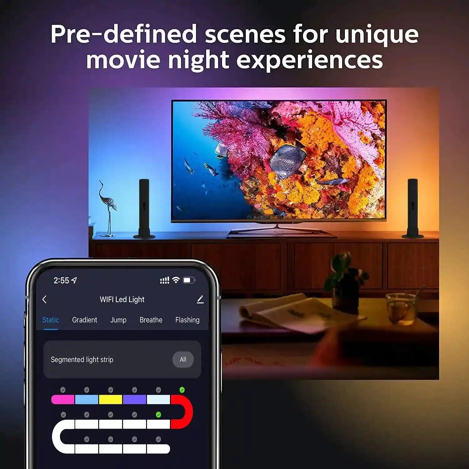 Smart RGBIC LED Floor Lamp 24W | App-Controlled WiFi Ambient Lighting Tidesmit