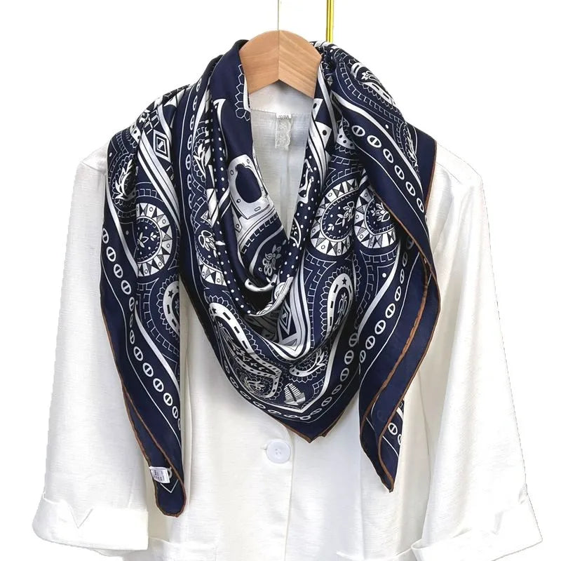 105cm Silk Crepe Satin Square Scarf Heart Paisley Mulberry Silk Head Scarves Shawl with Hand Rolling Hem