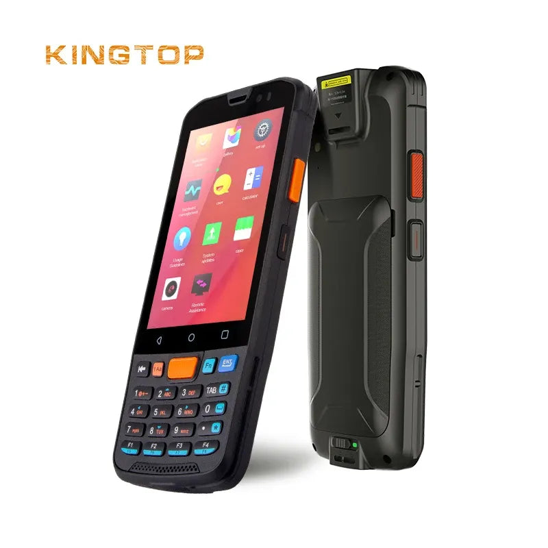 Black rugged PDA handheld showing front touchscreen and rear body, side profile view
