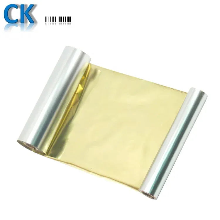 Coditeck CK16 wax ribbon sample, glossy gold film wrapped on two silver cores