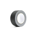 Black matte gaffer tape roll angled, showing light gray adhesive core