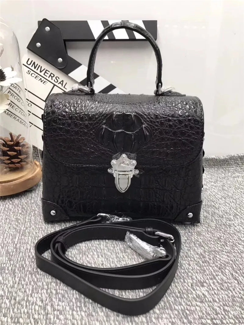 Fashion Design Genuine Crocodile Leather Women Small Purple Purse Authentic Real Leather Lady Female Orange Studs Handbag