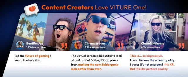 VITURE One XR/AR 3D Glasses Compatible Steam Deck/ROG Ally/Gaming Consoles/PC/Android Electrochromic Film Myopia Adjustments