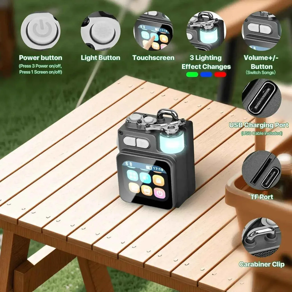 Portable Bluetooth Speaker with LED Touch Light - Black 360 Sound My Store