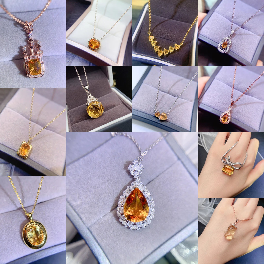 Hot Sale OEM/ODM Party Gift 925 Sterling Silver Natural Citrine Classic Pendant for Women