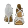 Women Rhinestones Salsa Latin Shoes Cha Cha Satin Dance Shoes Ballroom Swing Party Stage Sandals with Suede Sole for Indoor