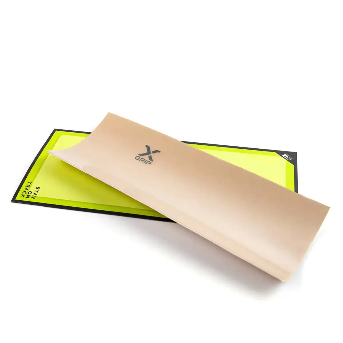 Packaging silencer sticker 180 x 140 mm, beige cover over lime label sheet