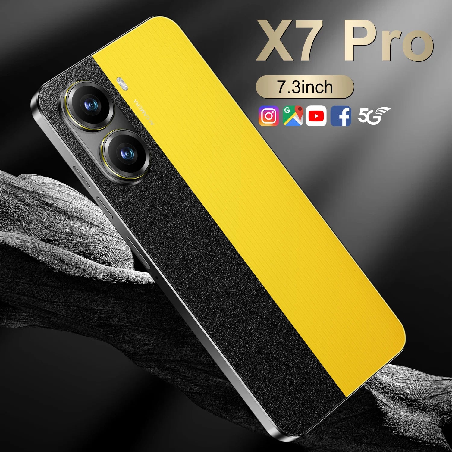 Tidesmit 5G Smartphone, 7.3-Inch HD Display, 16GB RAM, 1TB Storage Yellow 16g 1TB Tidesmit