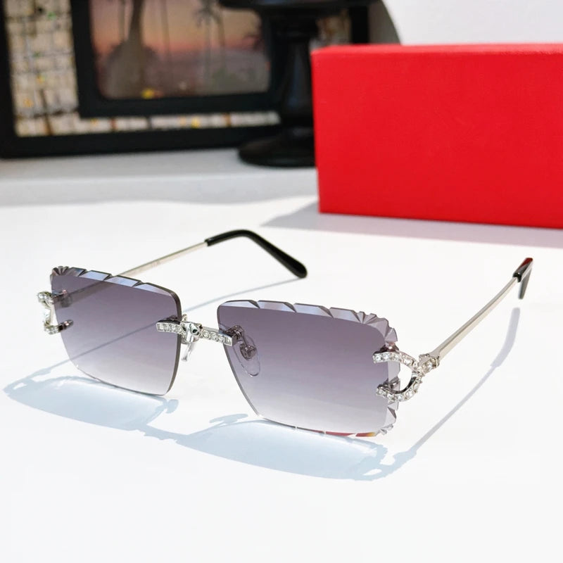 High End Luxury Diamond UV400 Comfortable Sunglasses Unisex Rimless Frameless Trendy Designer Brand