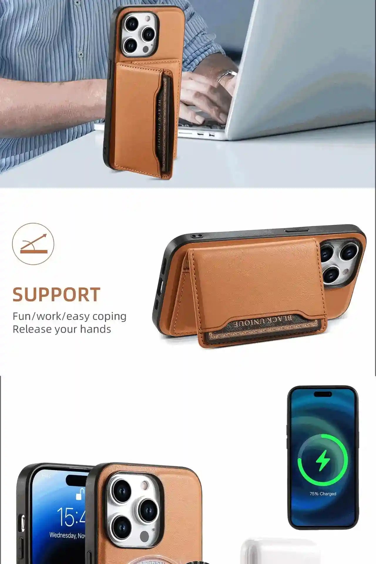 Magnetic Leather Wallet Case for iPhone - Slim Shock-Absorbing Cover Tidesmit